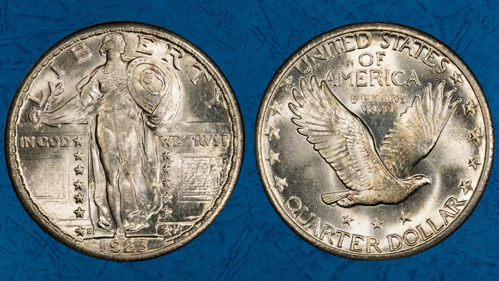 1923 Standing Liberty Quarter obverse and reverse showing Liberty striding and eagle design