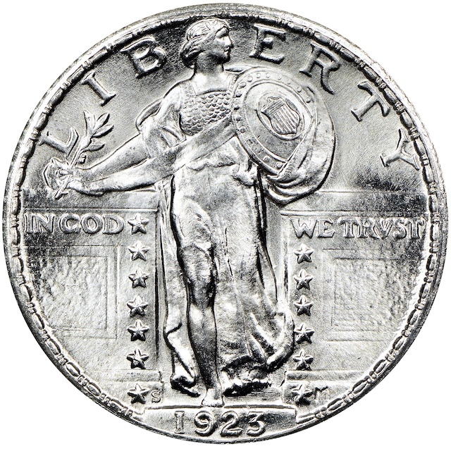 1923-S Standing Liberty Quarter close-up of S mint mark to the left of the date