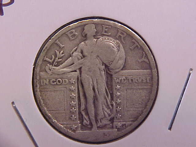 1923 Standing Liberty Quarter weak strike example showing flat Liberty head and indistinct shield detail compared to well-struck coin